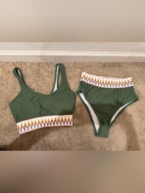 “New” Image Olive Green Two-Piece Swim Set sizeS
